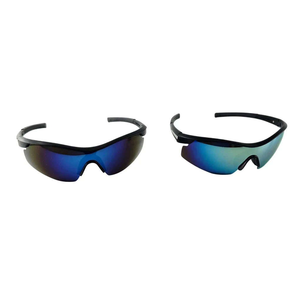 Bell+Howell‎ Tac Glasses 2 Pack Sports Sunglasses Black Blue Green Mirrored Lens